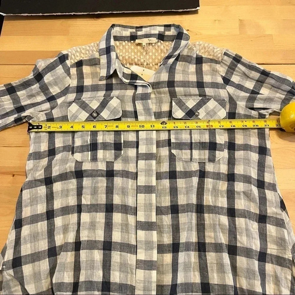 RYU Plaid Button Up Tie Waist Tunic Shirt Belt Lace Size Medium NWT - Picture 8 of 11